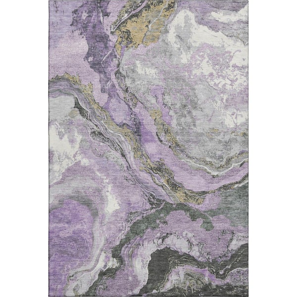 Mayfield Premium Machine Washable Abstract AMF1908 Lavender 10 ft. x 14 ft. Area Rug