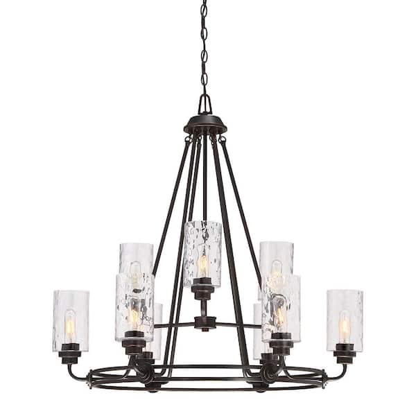 Designers Fountain Gramercy Park 9-Light Classic Old English Bronze Chandelier with Clear Hammered Glass Shades For Dining Rooms