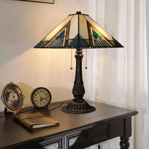 JC TOPA Tiffany 22 in. Blue White and Amber 2-Light Table Lamp