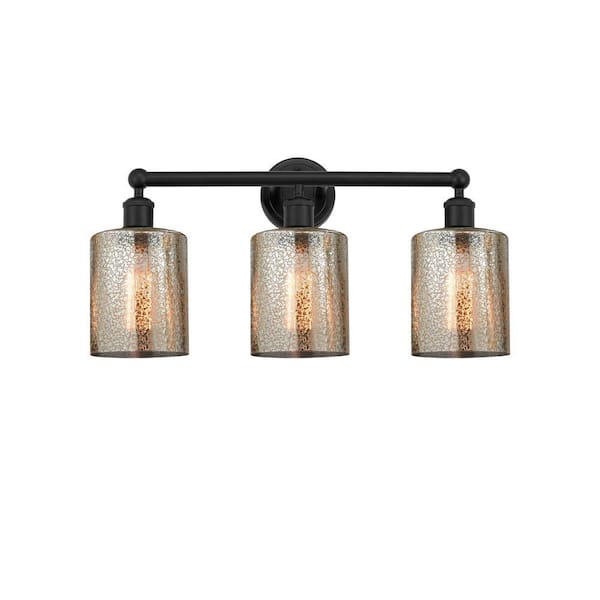 Cobbleskill 23 in. 3-Light Matte Black Vanity Light with Glass Shade