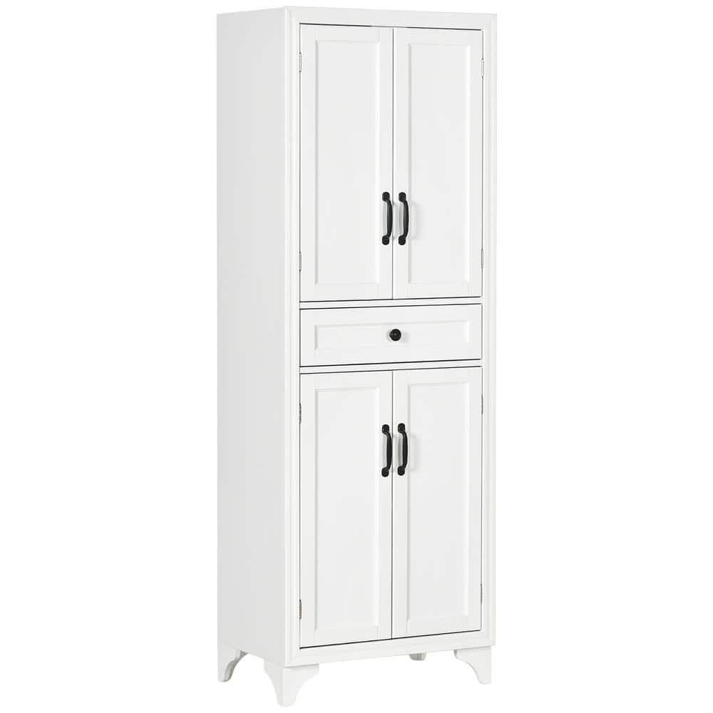 HOMCOM White Wood 23.5 in. Pantry Cabinet with Drawer and