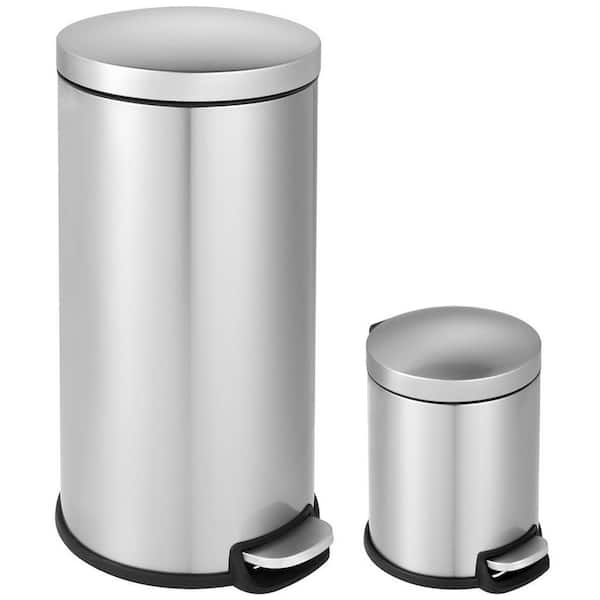 Innovaze 8 Gal./30-Liter and 1.3 Gal./5-Liter Fingerprint Free Stainless Steel Round Step-on Trash Can Set
