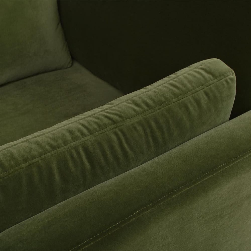 Olive Green Velvet and Wood Chaise Lounge Chair