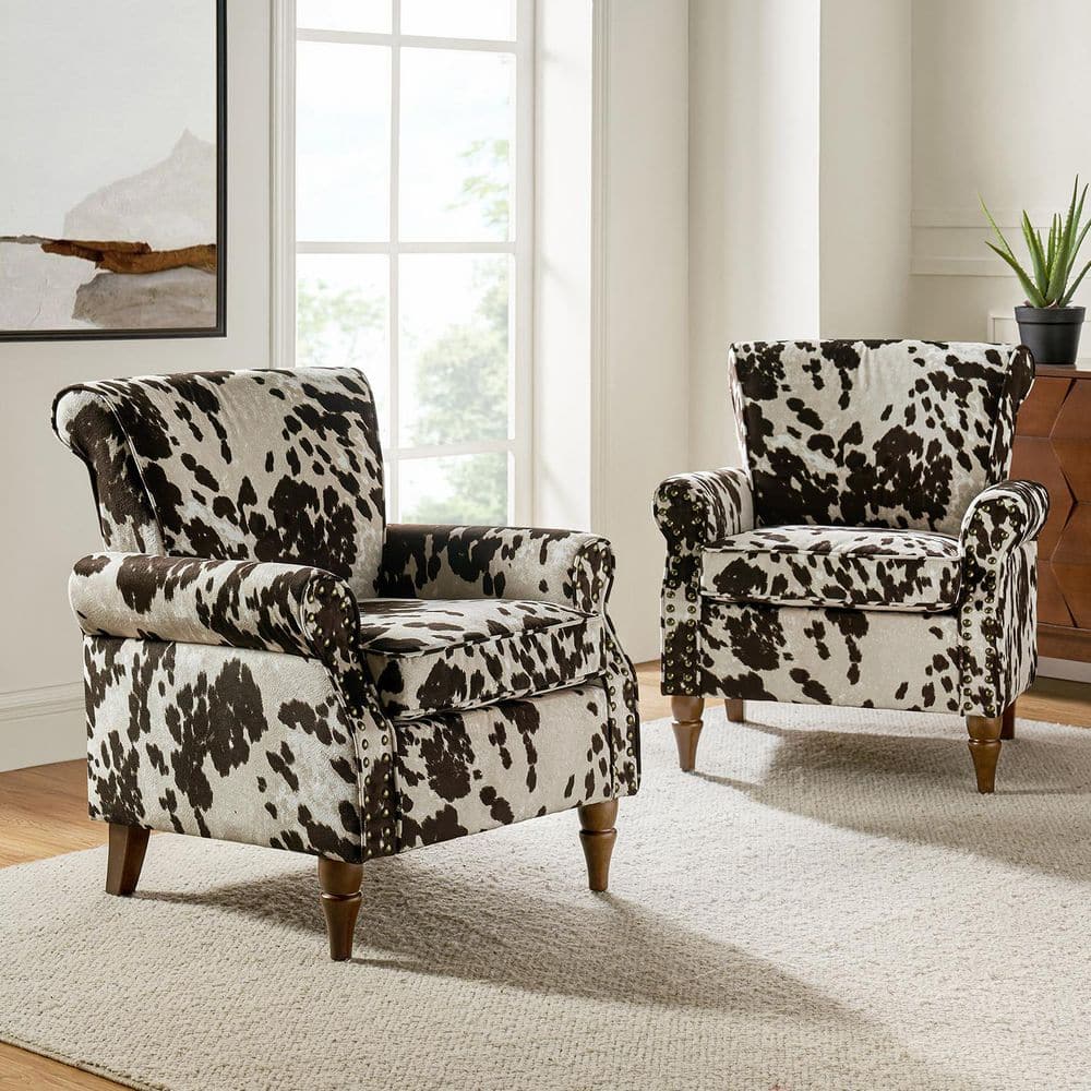 JAYDEN CREATION Auria Traditional Cowhide Accent Arm Chair