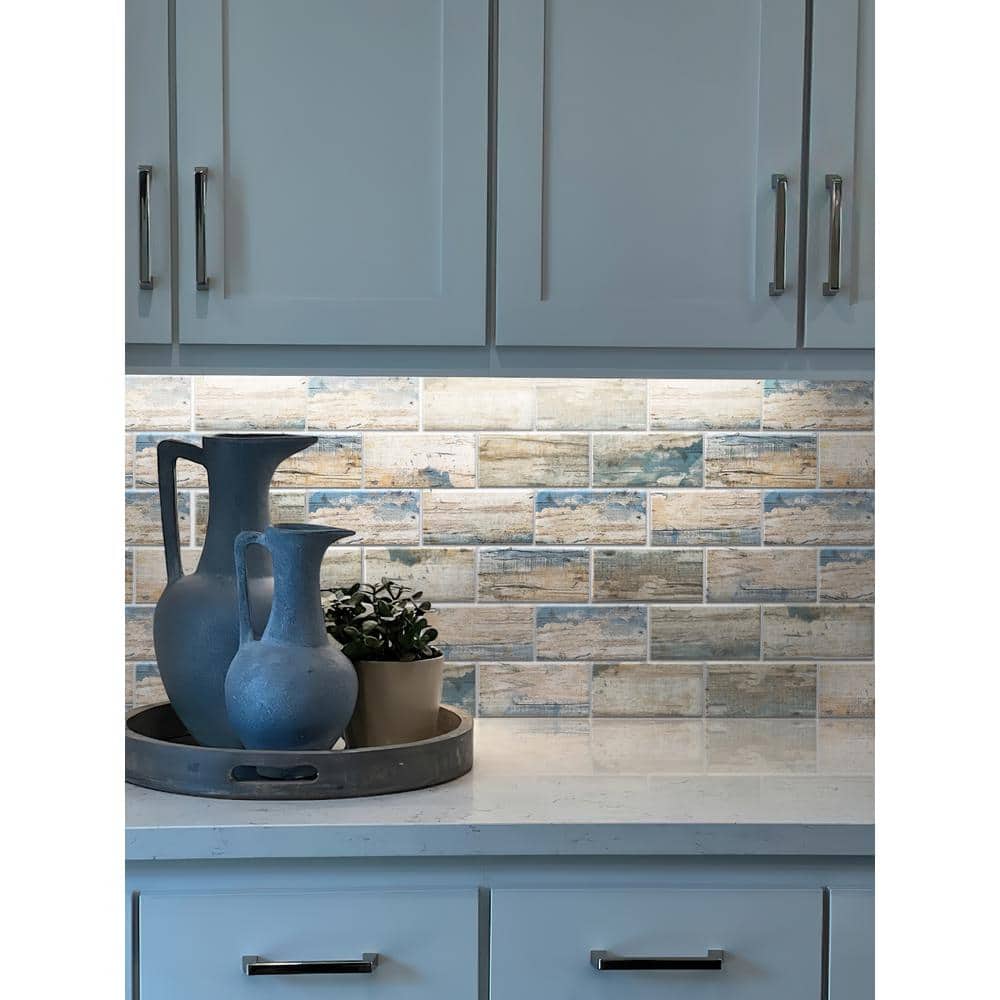 Apollo 11.5-in Blue Wood Matte Recycled Glass Subway Mosaic Tile