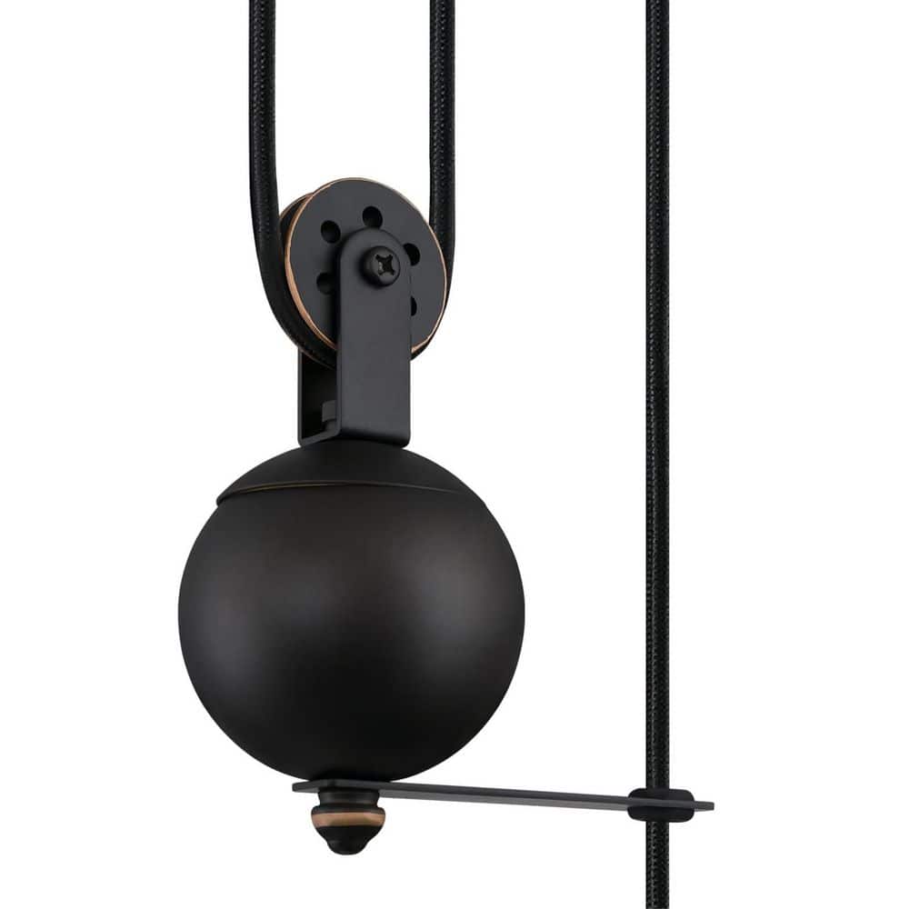 Chaves 29.5'' Black-Bronze Indoor Pulley Pendant with Golden Brass Cage Shade