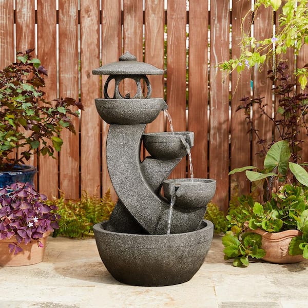 Fontaine 32個 Glitzhome 32 in. H Outdoor 4-Tiered Pagoda Polyresin Water Floor