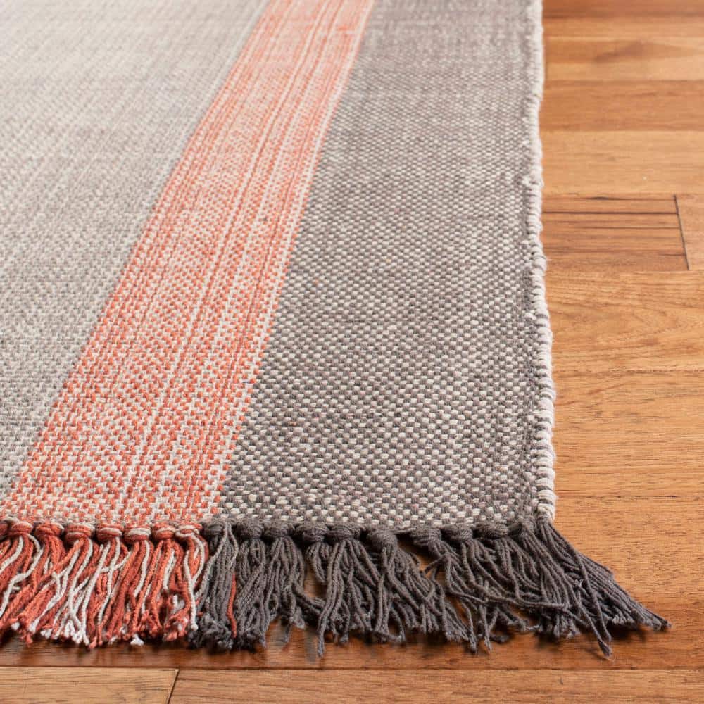 Terracotta and Grey Handwoven Cotton 8' x 10' Area Rug