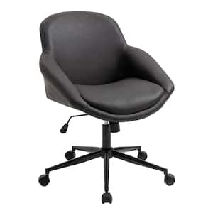 Home Office Black Faux Leather Home Office Chair with Waterfall Arms