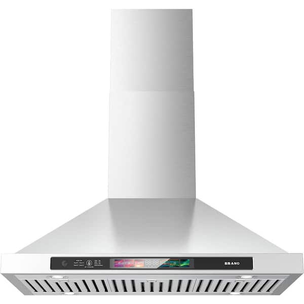 Unbranded 35.4 in. 900CFM Wall Mount Range Hood Silver Gesture/Touch Control Exhaust Fan Ducted/Ductless Stove Hood