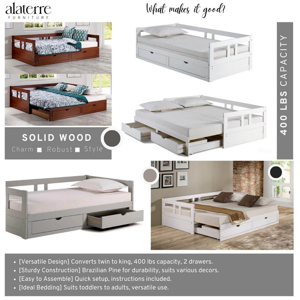 Twin to King Chestnut Pine Day Bed with Storage Drawers