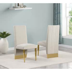 Meena Cream Color Gold Chrome Iron Legs Boucle Fabric Side Chair (Set of 2)