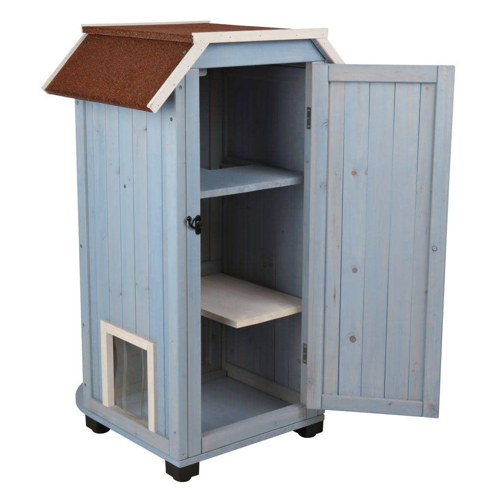 Sky Blue and White Pine 3-Story Outdoor Cat House