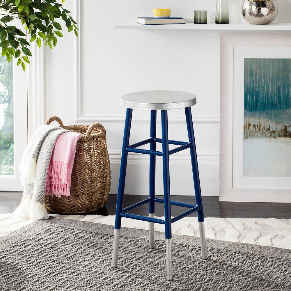 Navy Blue & Silver Foil 30" Transitional Metal Barstool