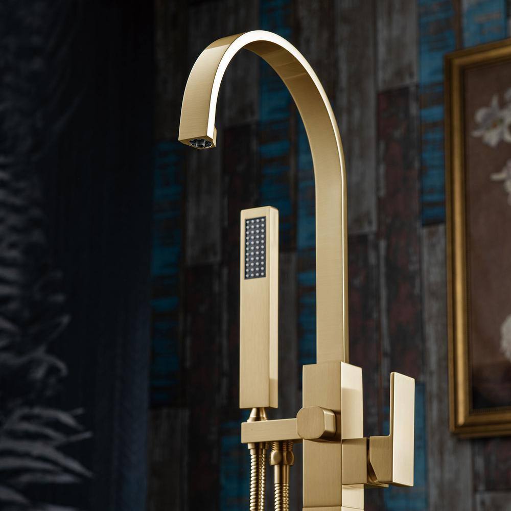 Brushed Gold Freestanding Tub Faucet with Hand Shower