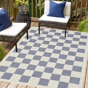 Daisy Blue and Ivory 10 ft. x 13 ft. Indoor/Outdoor Area Rug