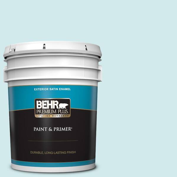 BEHR PREMIUM PLUS 5 gal. #540C-1 Mineral Water Satin Enamel Exterior Paint & Primer