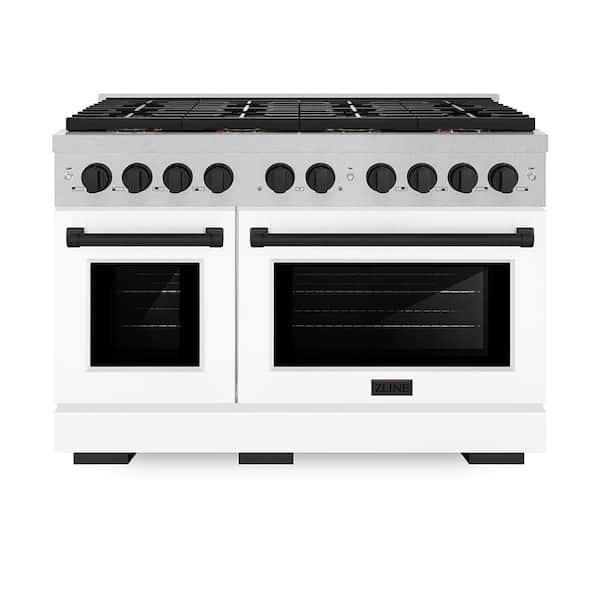 Autograph 48 in. 6.7 cu. ft. Dual Fuel Range with 8-Burner Cooktop and Dual Ovens in Satin with White and Matte Black