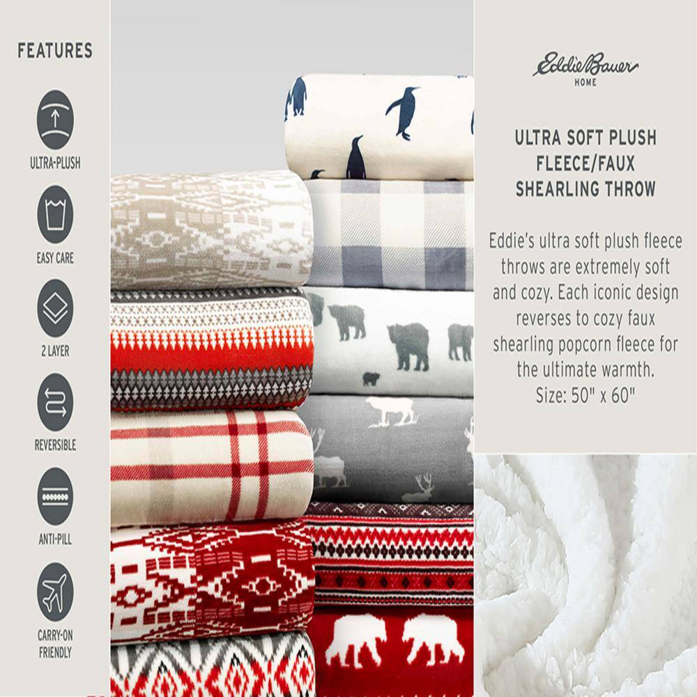 Elk Stance Gray Reversible Sherpa Fleece Throw Blanket