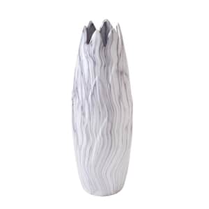 21 in. White Marbled Ceramic Decorative Vase with Angled Edge Opening