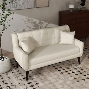 62.99 in. W Modern White Straight Arm Linen Upholstered Button 2-Seater Loveseat with 2-Pillows