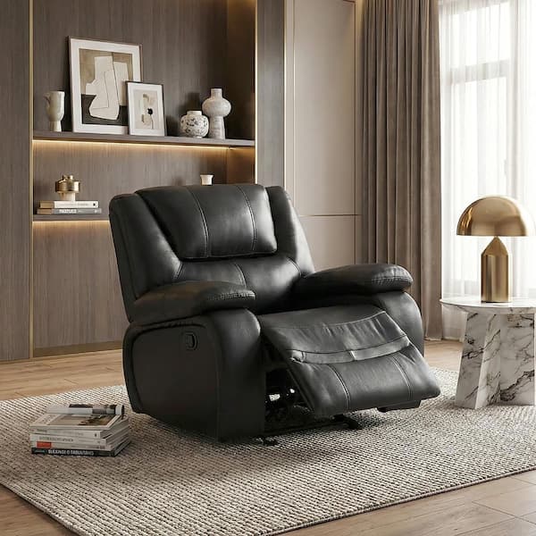 Lazzara Dimitri Black Top Grain Leather Manual Glider Recliner