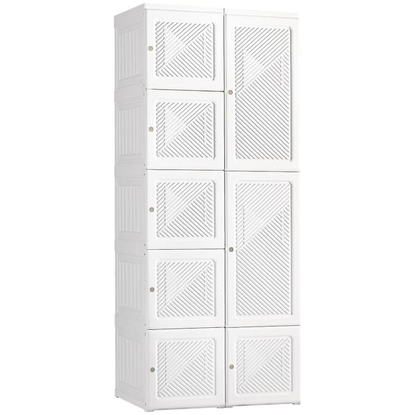 HOMCOM Portable Wardrobe Closet, Folding Armoire, Storage Organizer with Cube Compartments, Hanging Rod, Magnet Doors, White