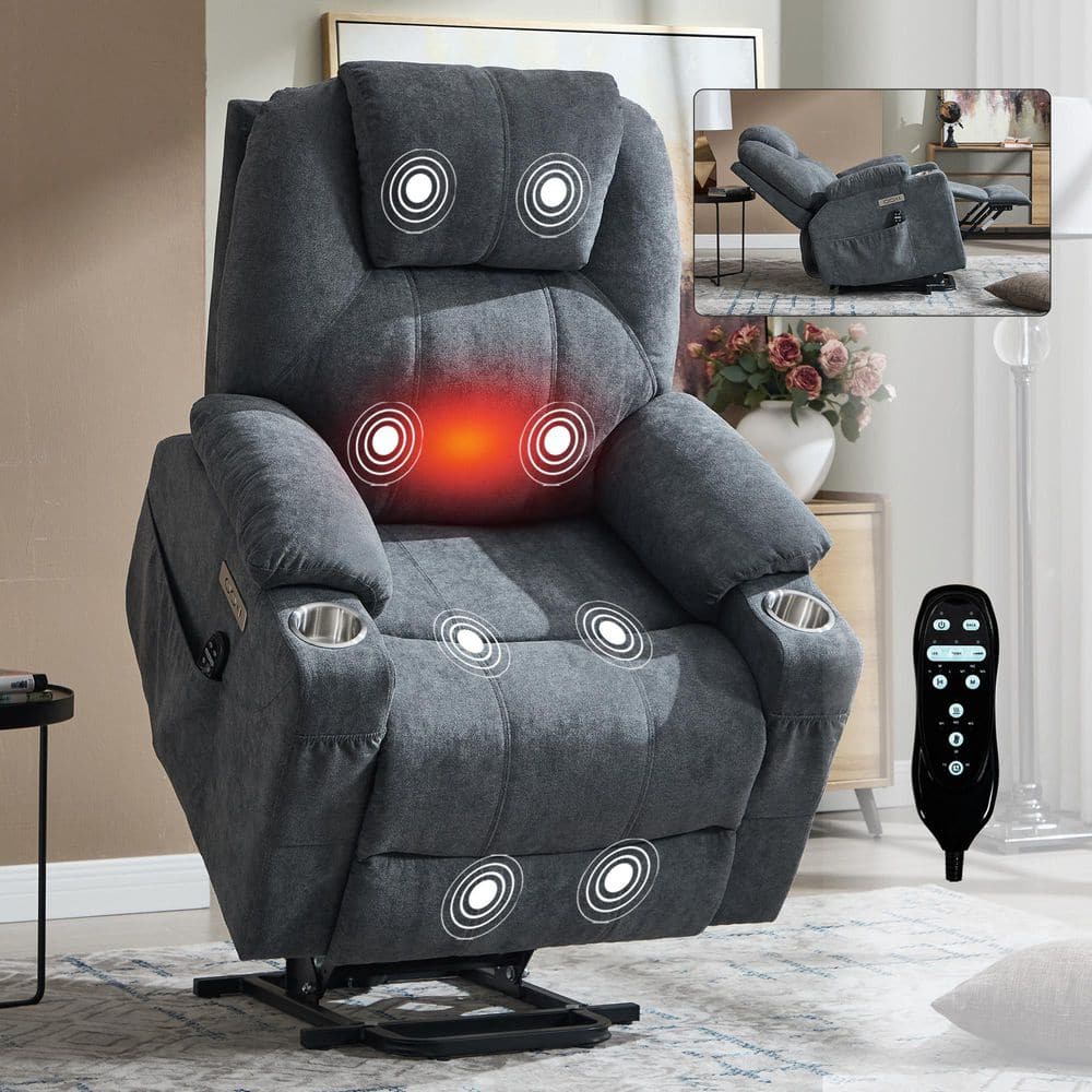 aisword Grey Chenille Power Lift Recliner Chair with