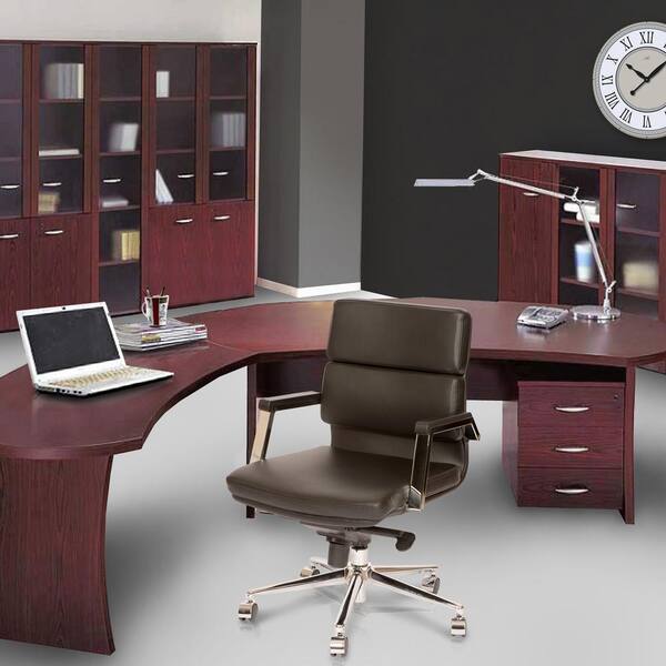 Armen Living Fabian 37 in. Black Faux Leather and Chrome Finish Modern Office Chair