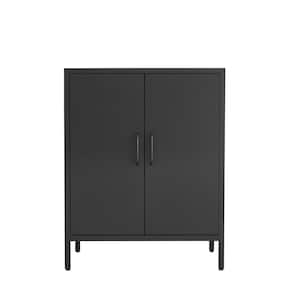 31.5 in. W x 15.75 in. D x 40.16 in. H Black Linen Cabinet with Double-Door and 2-Shelf