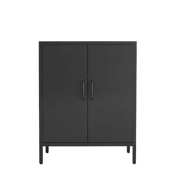 Unbranded 31.5 in. W x 15.75 in. D x 40.16 in. H Black Linen Cabinet with Double-Door and 2-Shelf