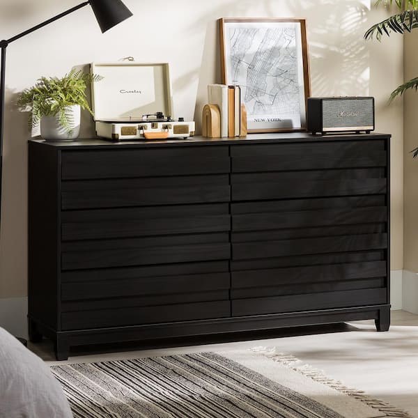 Welwick Designs 6 Drawer Black Solid, Real Wood Furniture Dresser