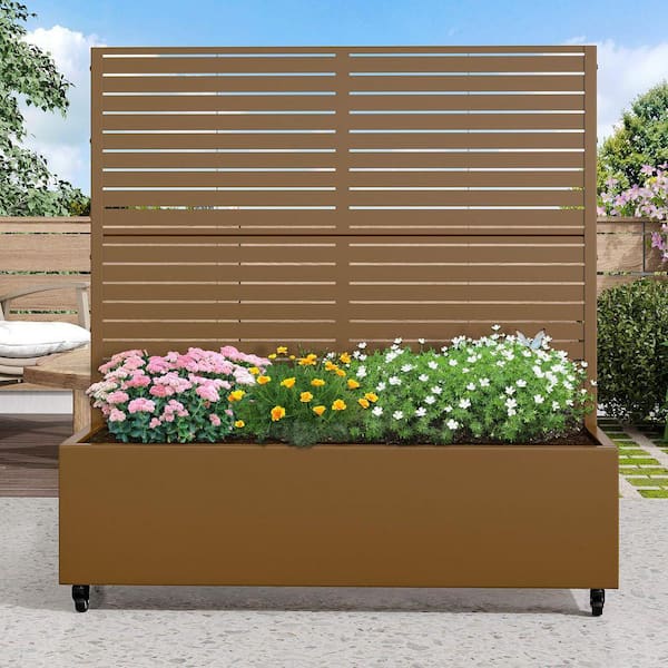 47 in. H x 47 in. W Rectanglar Brown Outdoor Metal Privacy Screen Planter Box Wall Decor