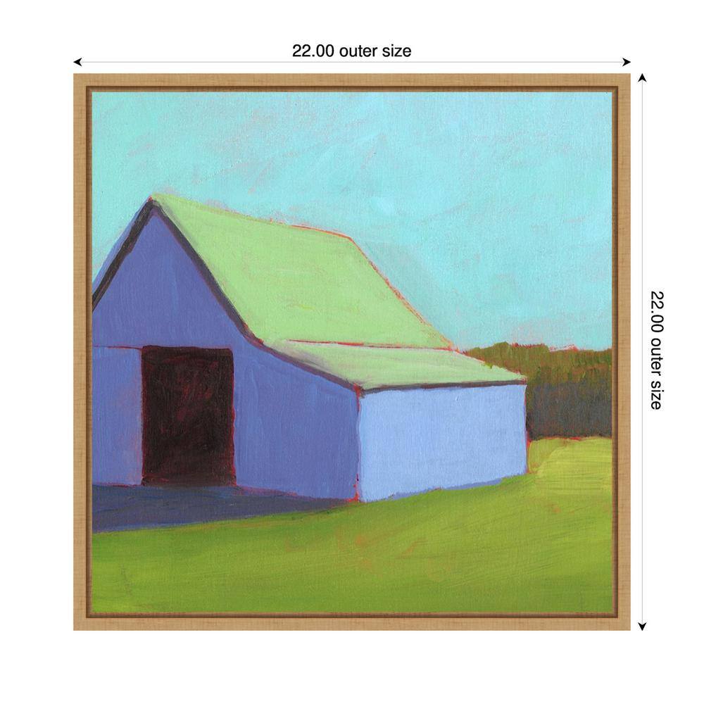 Homestead Barn I Light Green and Blue Canvas Print with Maple Frame