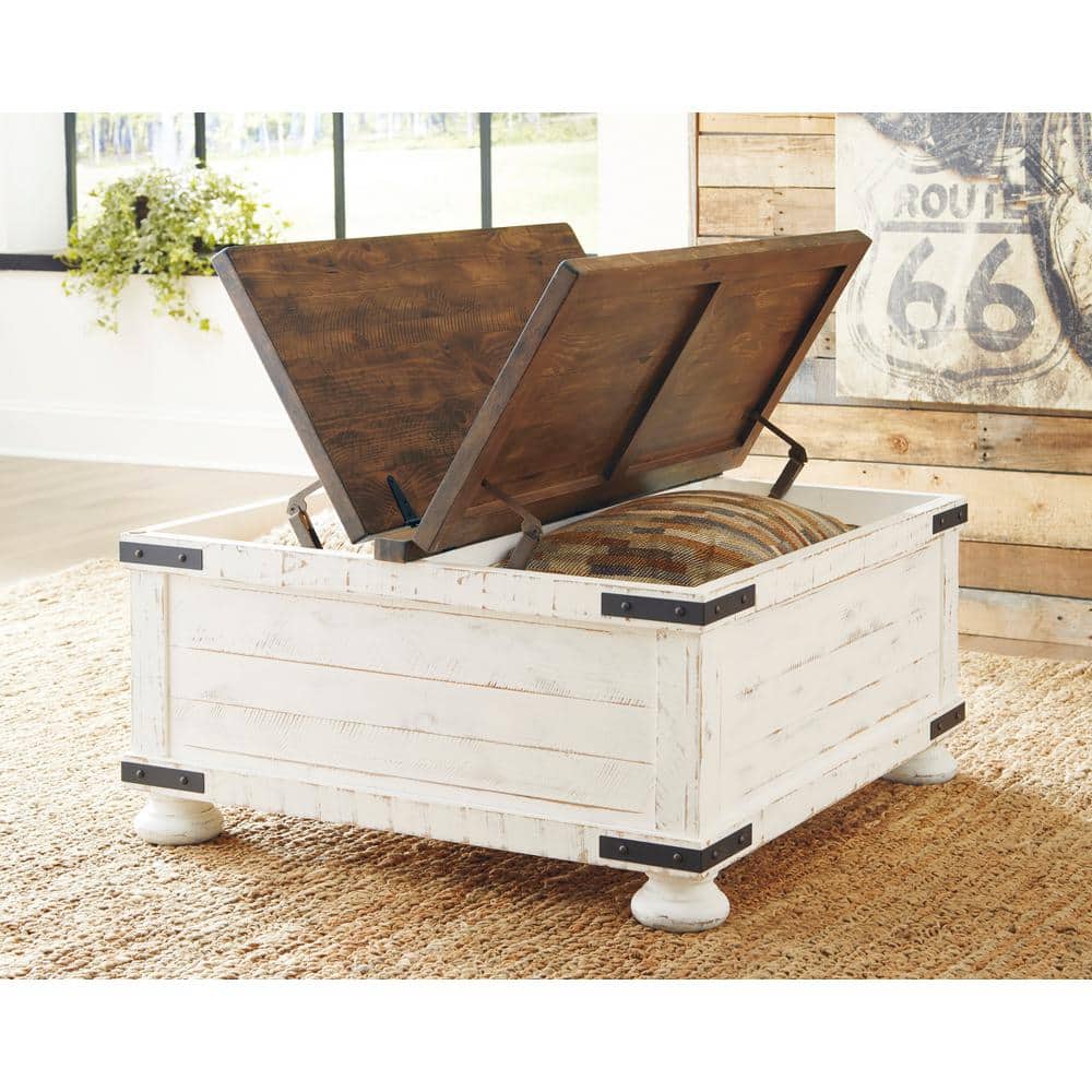 Modern Farmhouse 36" Square Lift-Top Coffee Table in Brown/White