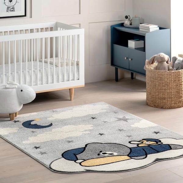 Ryder Sleeping Bear Kids Light Grey 8 ft. x 10 ft. Area Rug