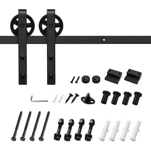 5 ft./60 in. J-Shaped Sliding Single Barn Door Hardware Kit with Large Wheel Rollers