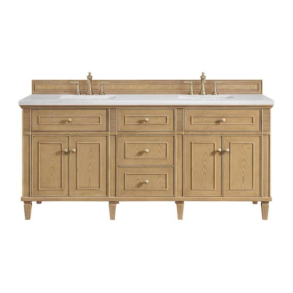James Martin Vanities Lorelai 72.0 in. W x 23.5 in. D x 34.06 in. H Double Vanity in Light Natural Oak with Arctic Fall Solid Surface Top