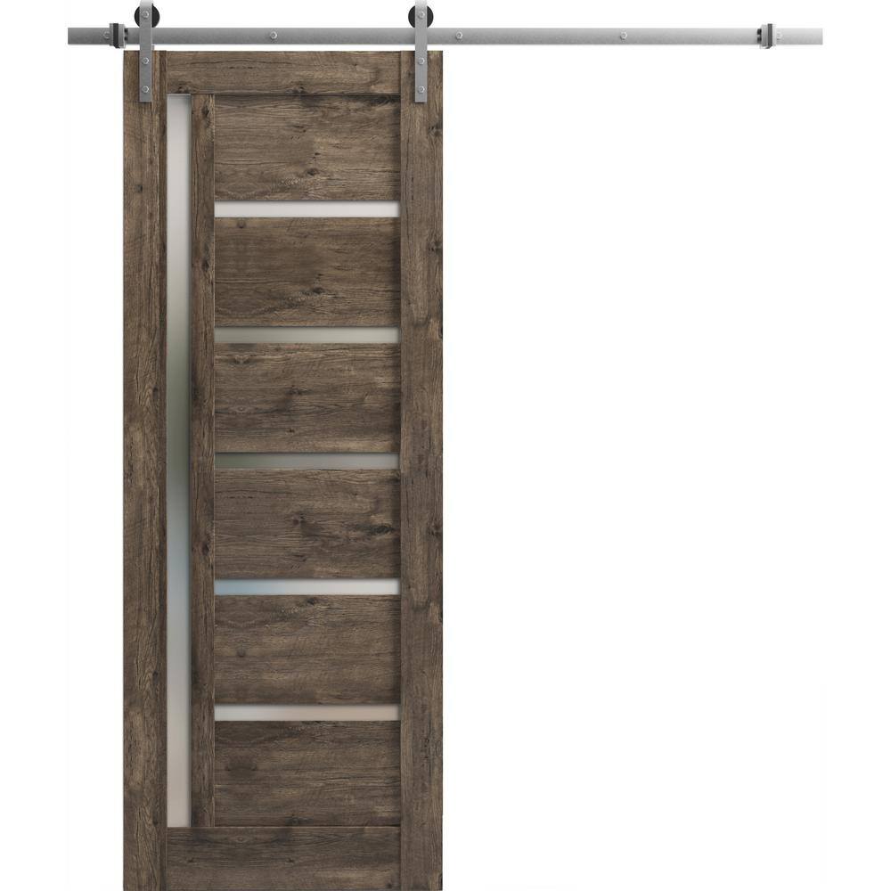 30 in. x 96 in. 1 Panel Frosted Glass Cognac Oak Wood Sliding Barn Door with Hardware Kit price history on PriceWatchPro