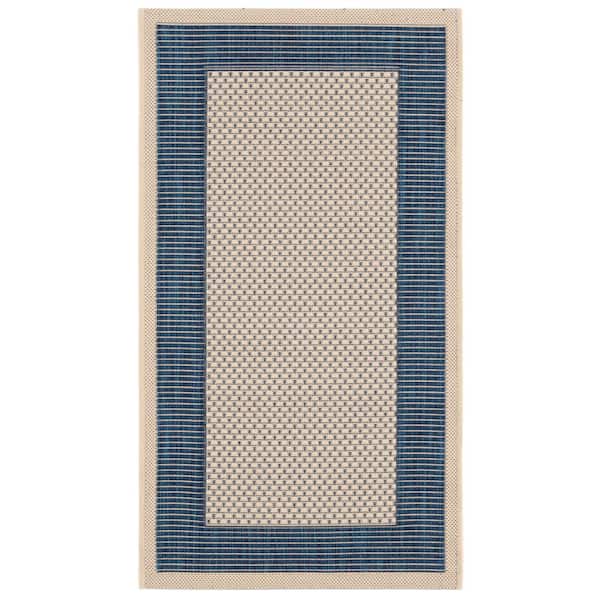 Courtyard Beige/Navy 2 ft. x 4 ft. Border Solid Color Indoor/Outdoor Area Rug