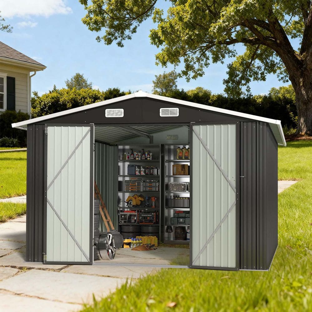 Sizzim 10 ft. W x 12 ft. D Outdoor Metal Shed with Double Door