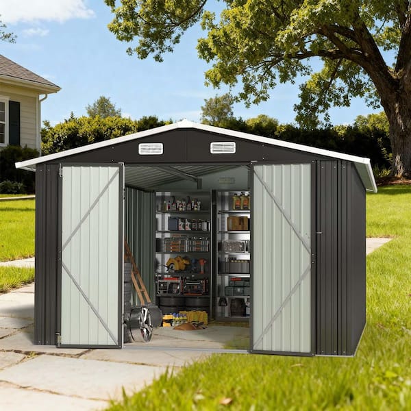 10 ft. W x 12 ft. D Outdoor Metal Shed with Double Door, Locks, Air Vents (100 sq. ft.)