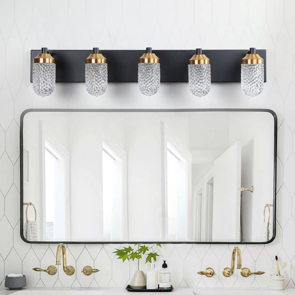 35 in. 5-Light Black LED Vanity Light with Glass Shade price history on PriceWatchPro