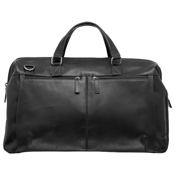 MANCINI Buffalo Collection 20 in. x 10 in. x 13.5 in. (W x D x H) Black Leather Top Zipper 20 in. Carry on Duffel Bag