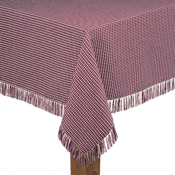 Lintex Homespun Fringed 52 in. x 52 in. Wine Checkered 100% Cotton Tablecloth