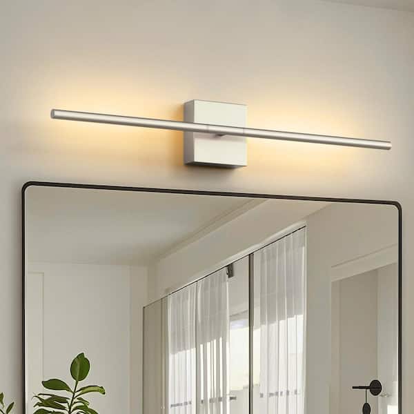 28 in. 2-Light Nickel Wall Sconces Set, Wireless 3CCT-RGB LED Wall Lights for Bedroom, Living Room, Hotel, 2-Pack