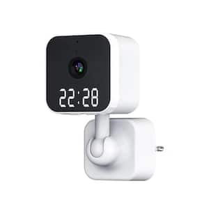 1080p Wireless Wall Plug Indoor Surveillance Security Clock Camera in White with Built-in 32GB Storage
