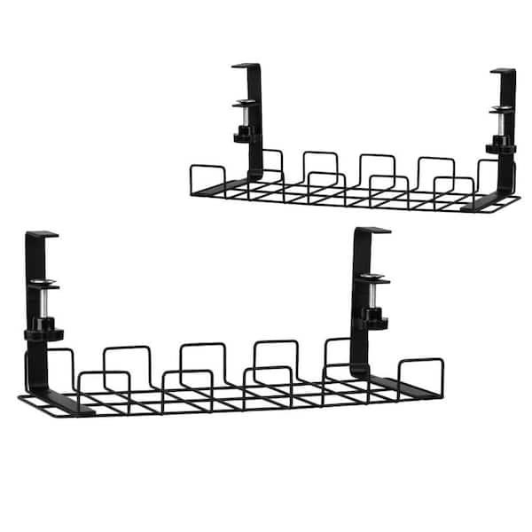Yichuhaoxi Under Desk Cable Management Trays 2 Pack Clamp Mounted Cord Organizer Holder Wire Organization No Drill Holes Black