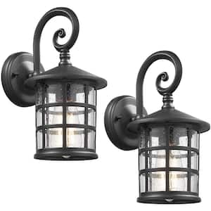 1-Light Black Seeded Glass Hardwired Outdoor Wall Lantern Light Sconce