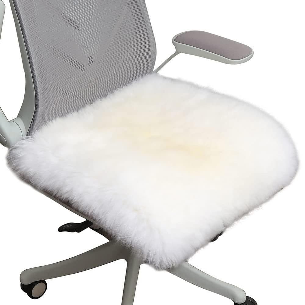 18 in. x 18 in. Non-Slip Sheepskin Chair Pad, Soft Area Rugs Carpet for Home, Office and Restaurant, Ivory White